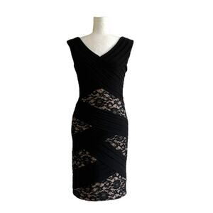 Adrianna Papell Black Tan Lace Tiered Sleeveless Cocktail Dress Size 4